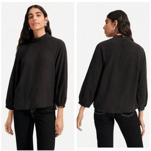 NWT Everlane Long Sleeve The Cupro Mockneck Blouse Black Gray Top
